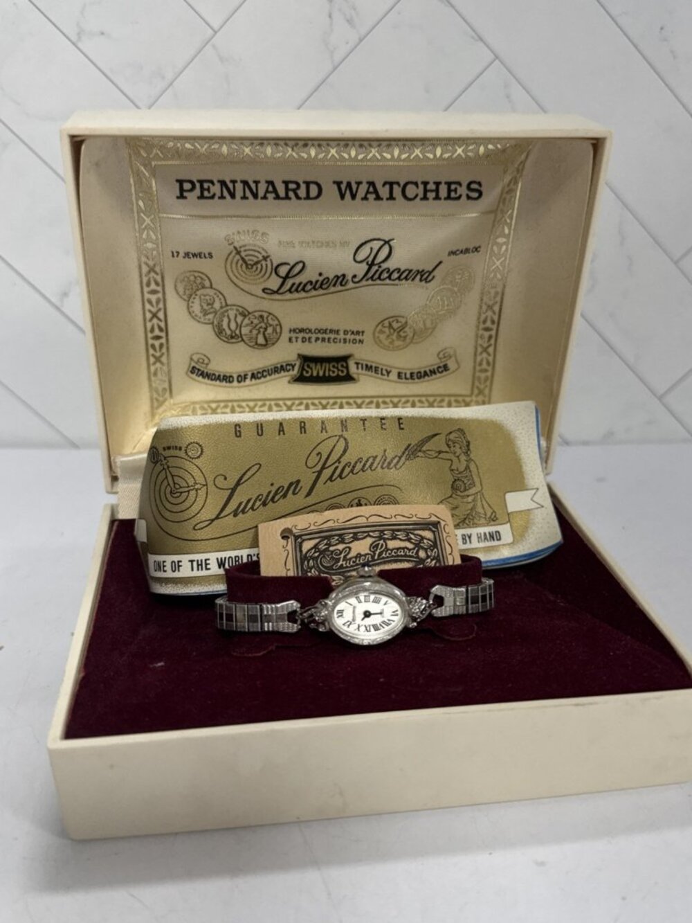 Lucien Piccard Pennard Genuine Diamond Watch Crown Sapphire Wind-up With Box